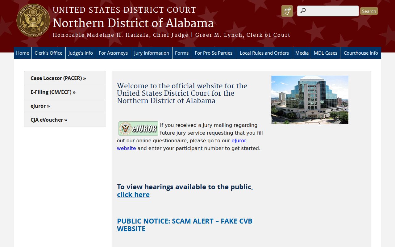 Cherokee County federal hearing date source for the Northern District of Alabama