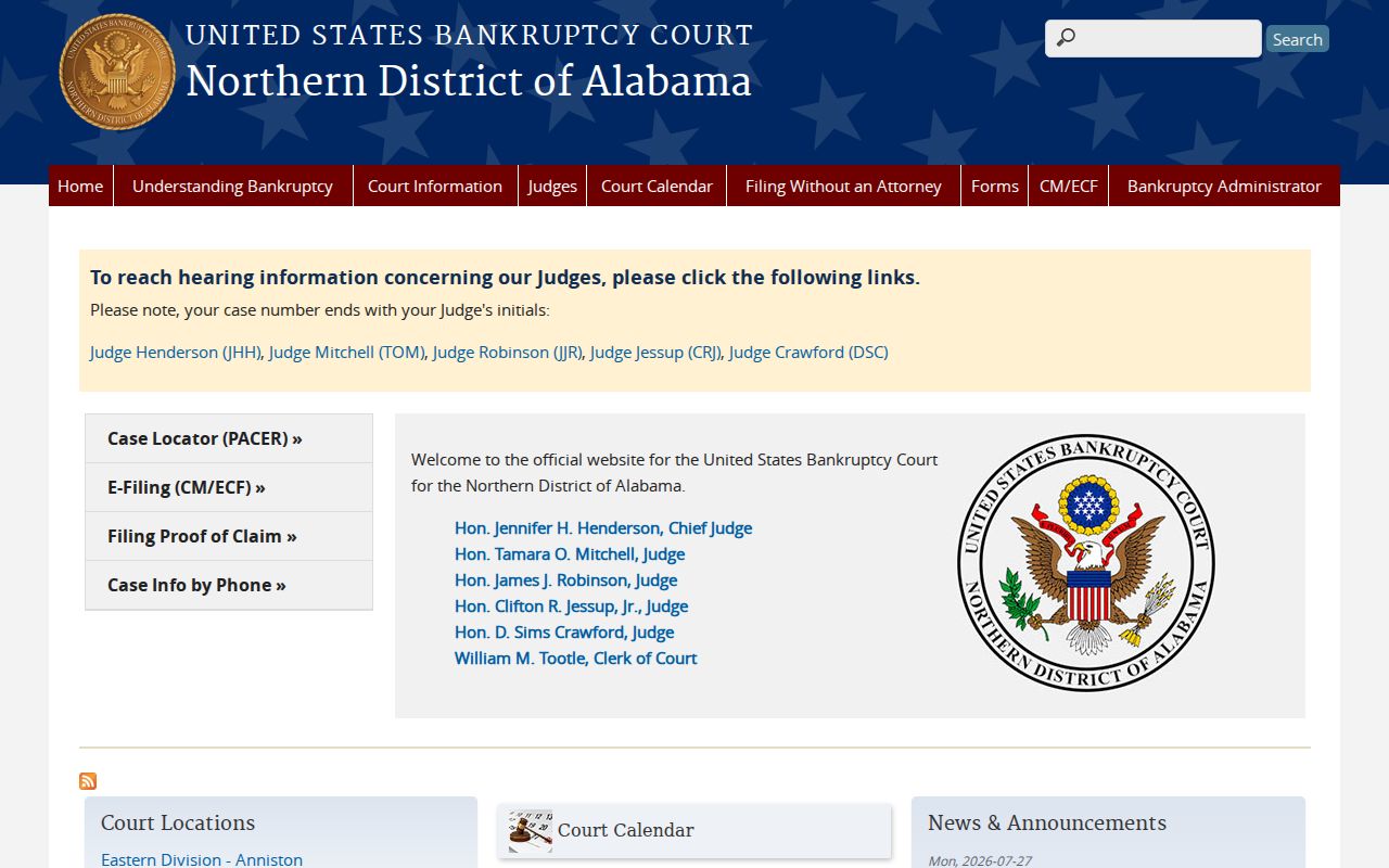 Official federal bankruptcy court source for Cherokee County court record routing