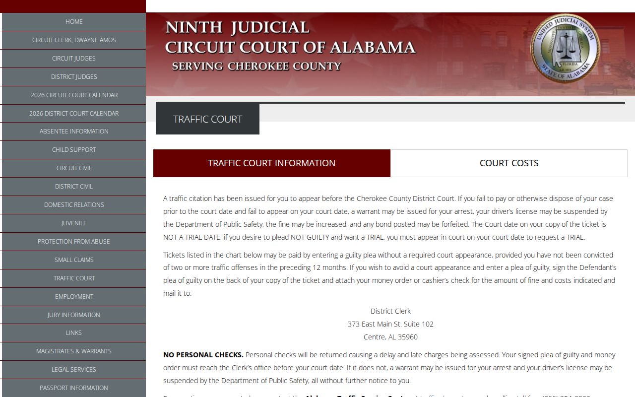 Official Cherokee County traffic court records and citation instructions